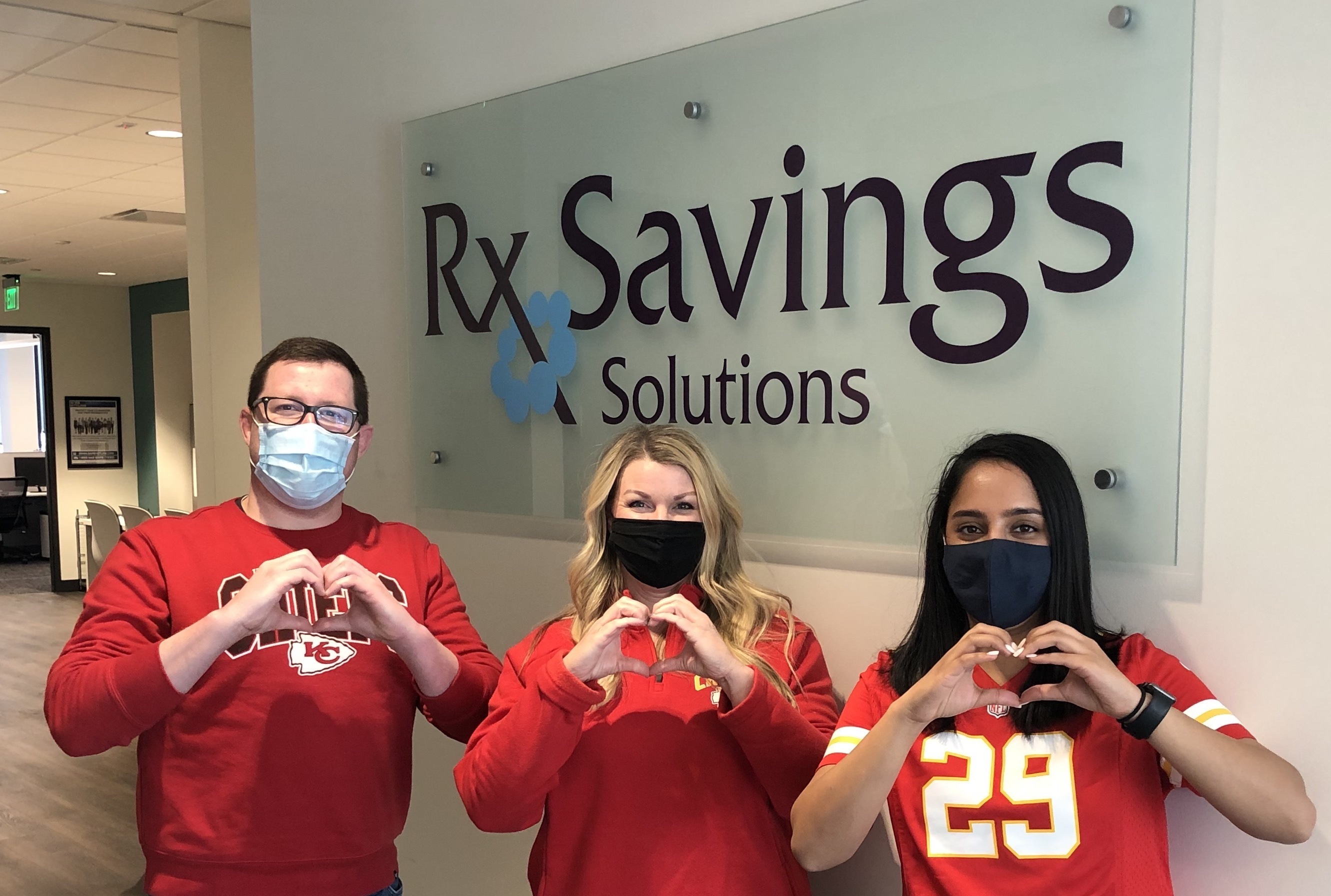 Rx Savings Solutions employees wear red on the official kickoff of the American Heart Association's Heart Month, Friday, Feb. 5