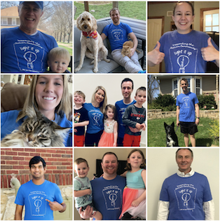 A photo collage of Rx Savings Solutions employees wearing matching t-shirts to recognize Autism Awareness Month. 