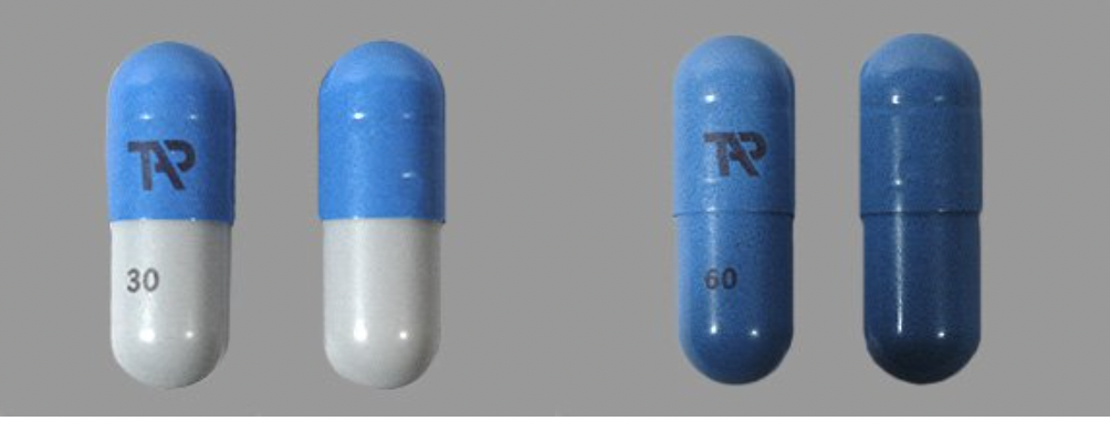 Dexilant shown in 30 mg and 60 mg capsules.