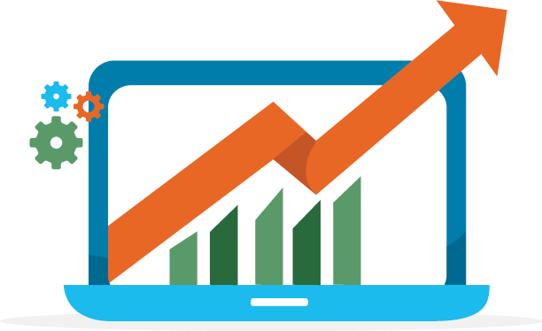 Graphic of a laptop showing a bar graph