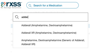A screenshot showing the search functionality within the Rx Savings Solutions member portal