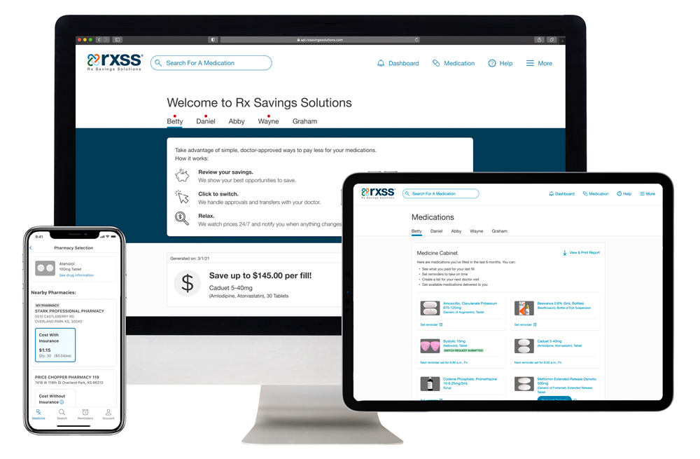 A collection of images showing the RxSS member portal on desktop, tablet and mobile devices.