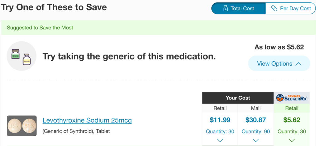 RxSS user interface displaying prescription discount card price