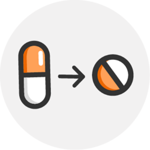 A capsule and a pill representing a dose form change