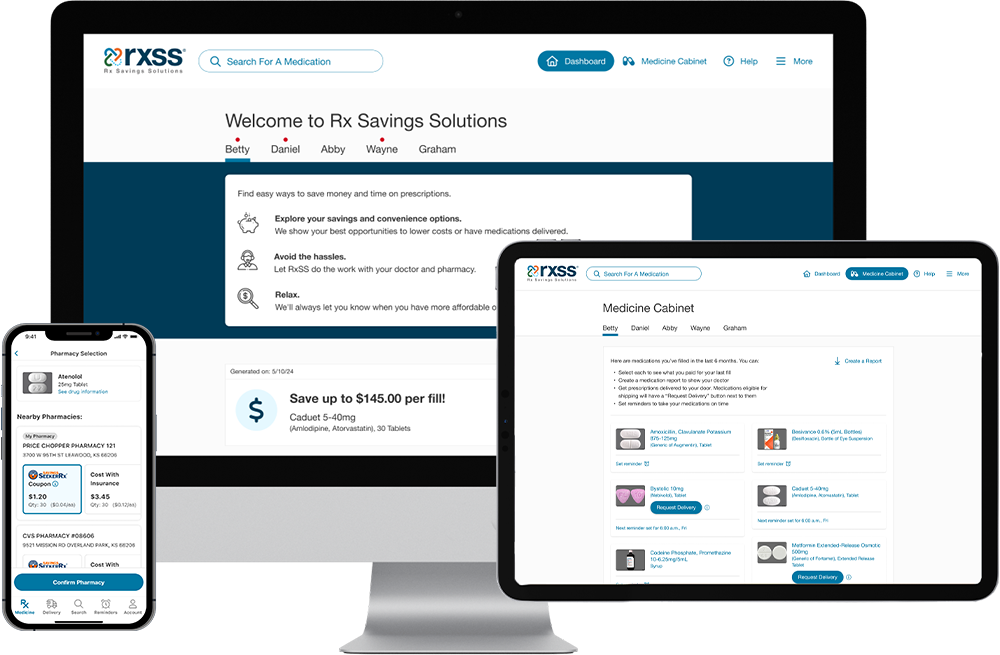 A collection of images showing the RxSS member portal on desktop, tablet and mobile devices.